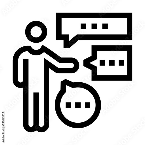 Icono de discurso. Comunicación, persona hablando, exposición, conversación. Ilustración vectorial