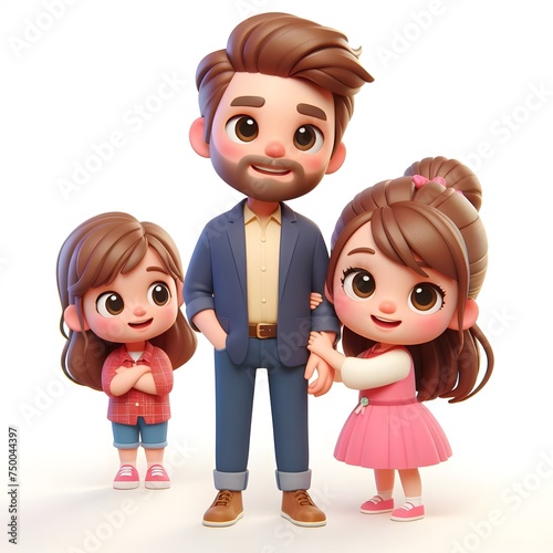 3d illustration of dad and daughter. father's day family day . cartoon 3d characters 