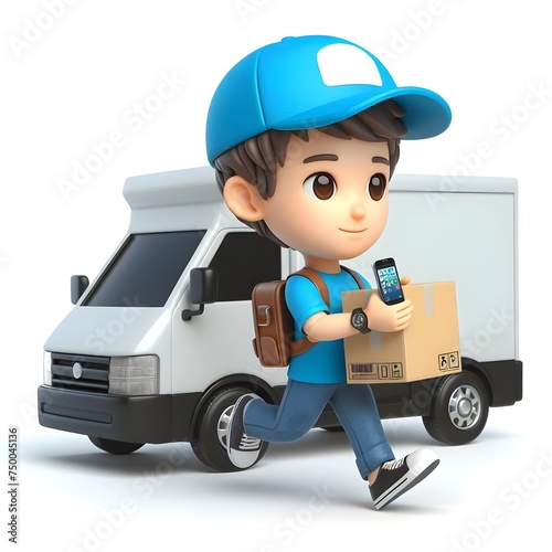 Delivery man on a white background. Food delivery man 3d cartoon character