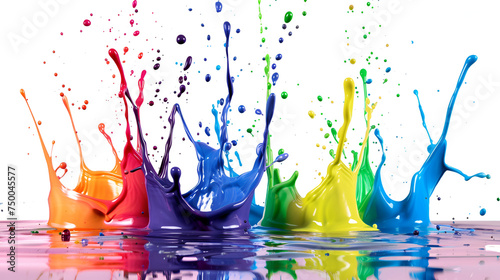 Colored paint splashes isolated on a white background,Large colorful splash of multicolored paint that scatter in different directions. Rainbow-colored liquid explosion illustration, isolated on white