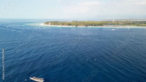 Amazing aerial view of Gili Trawangan coastline on a sunny day, Indonesia © jovannig