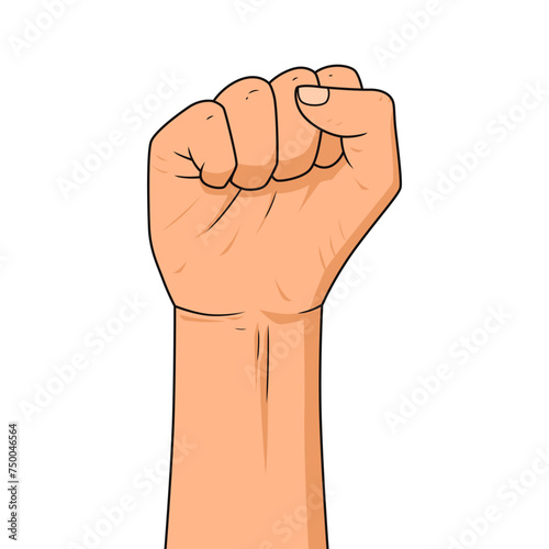 Vector illustration of a clenched fist held high in protest. Isolated on a white background.
