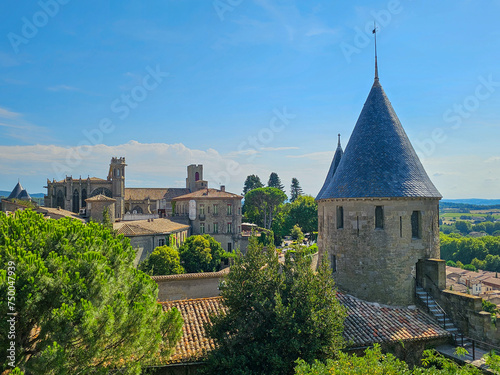 Towers of the medieval citadel of Carcassonne city in southern France UNESCO World Heritage Site photo