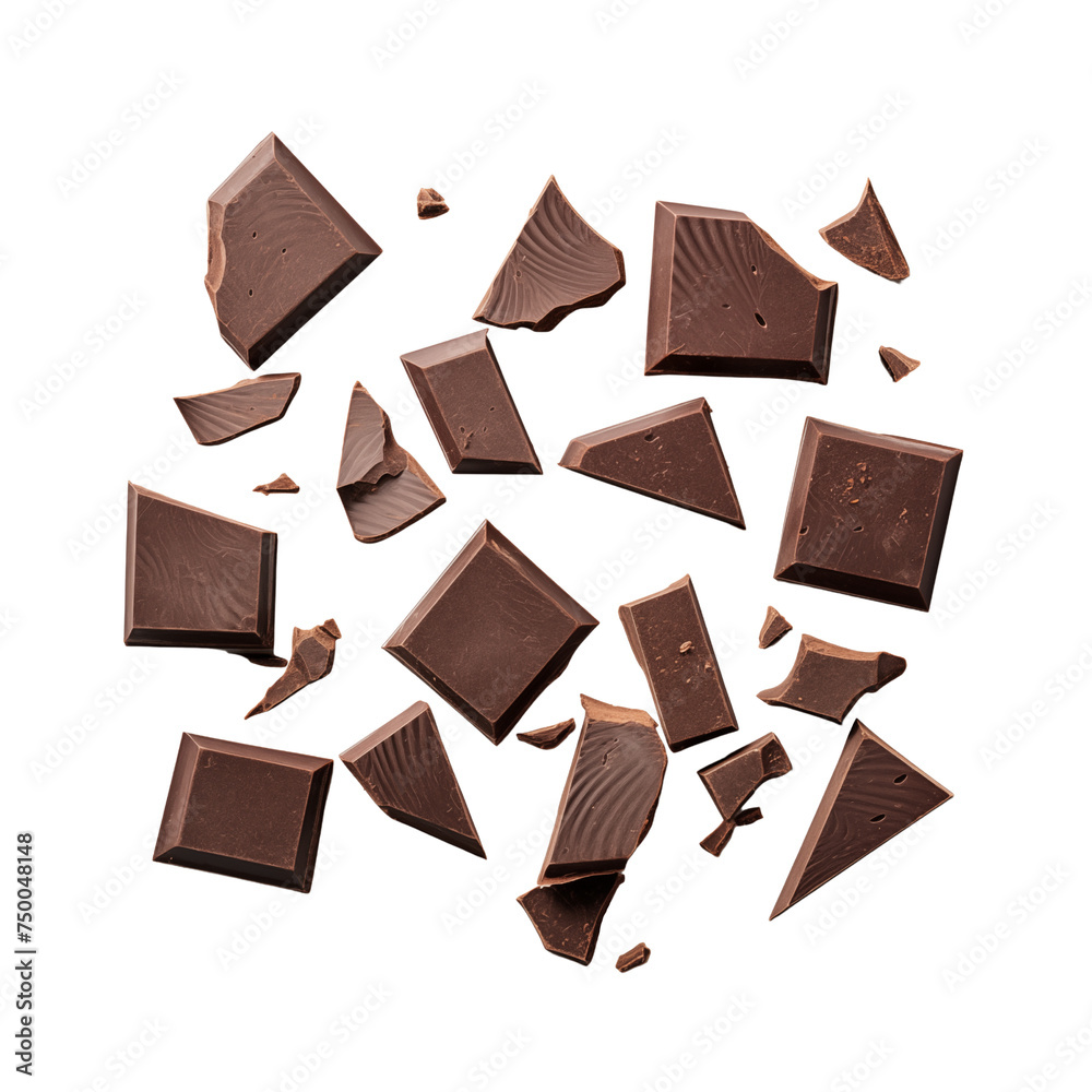 Pieces of dark chocolate isolated on transparent or white background, png Pieces of dark chocolate isolated on transparent or white background, png