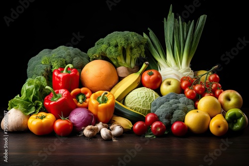 Tasty Assortment of Fresh and Healthy Vegetables and Fruits for Raw Food Diet and Vegetarian Lifestyle