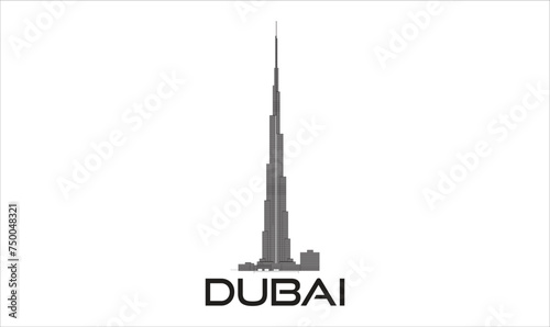 Arab Emirates Dubai Burj Khalifa landscape view vector flat icon logo