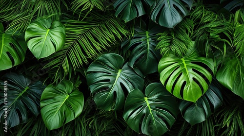 Tropical Foliage Background with Monstera, Palm and Other Leaves Plant with Clipping Path. Nature Bush, Tree and Fern Arrangement Isolated on White