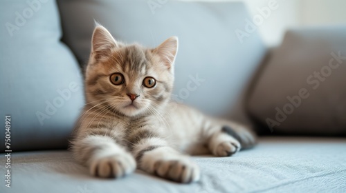 Wallpaper Mural Close up beautiful cat sitting on the sofa at home with sunlight shining through the window, generative ai Torontodigital.ca