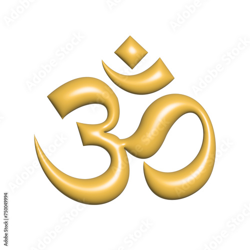 Hindu 3D Aum Icon, Shining Golden OM symbol