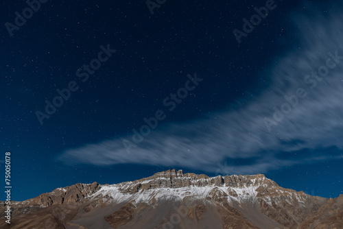 Snow mountain with starry backdrop in Spiti Valley, Himachal