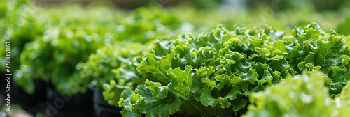 Vibrant green lettuce grows in a hydroponic system, with roots submerged in nutrient-rich water, demonstrating soil-less farming methods up close. photo