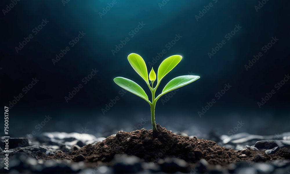 plant in the sand. plant in the ground. plant growing in the soil. close up view of a small plant growing concept - Generative ai plant in the sand. plant in the ground. plant growing in the soil. close up view of a small plant growing concept - Generative ai