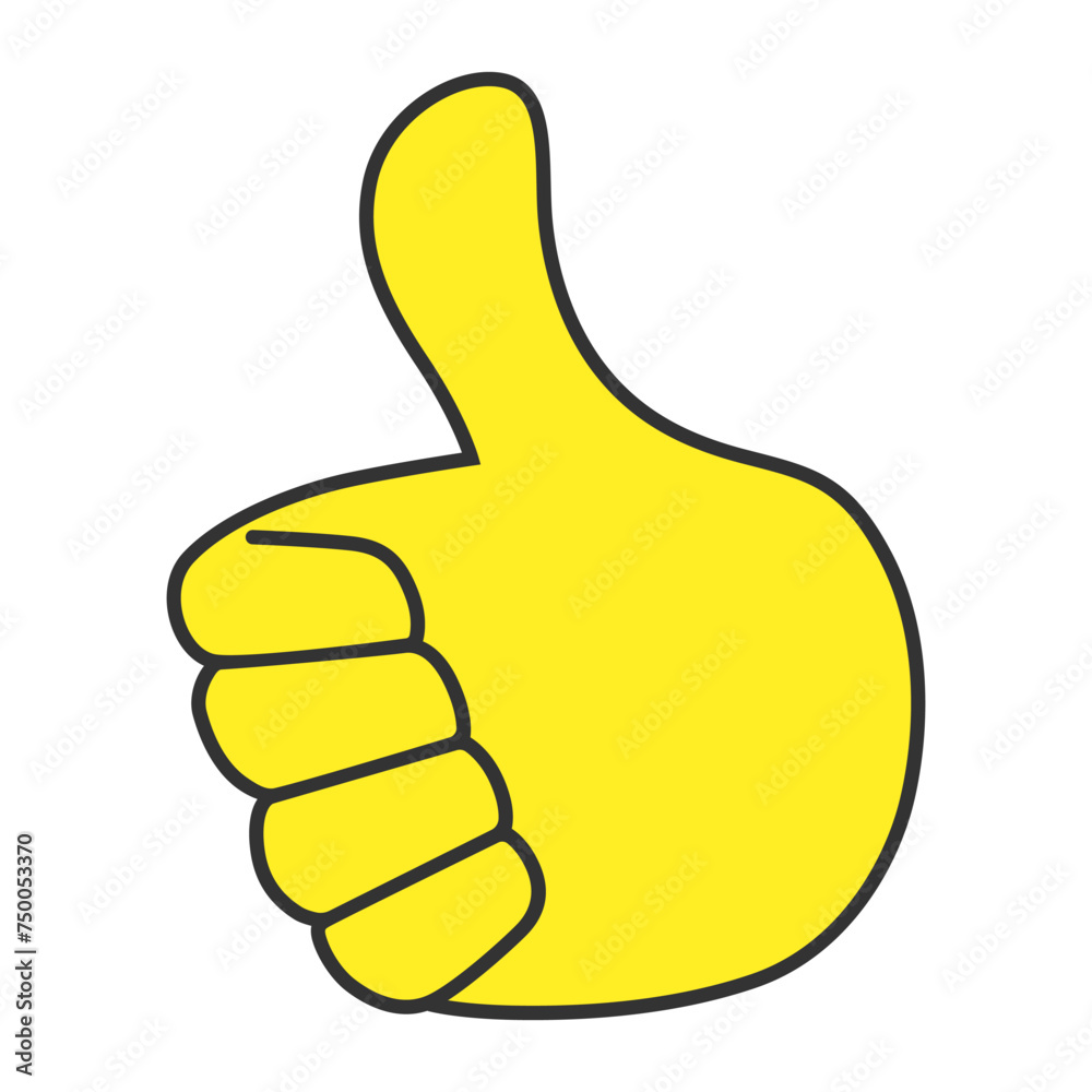 Thumb up emoji. Isolated on a white background. Vector illustration. Style is flat symbol, yellow color, side angle. Thumb up emoji. Isolated on a white background. Vector illustration. Style is flat symbol, yellow color, side angle.