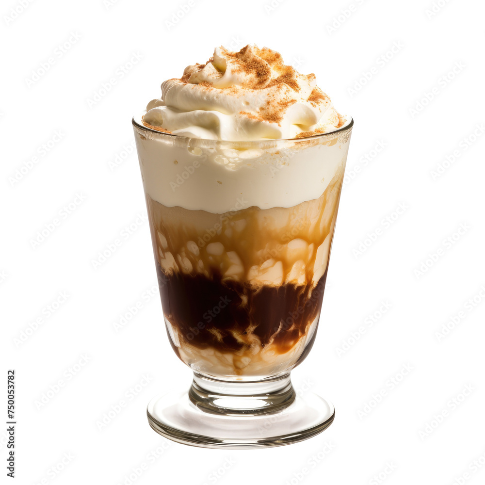 Irresistible Irish coffee in a clear glass mug, topped with a generous swirl of whipped cream, Concept of indulgence, warmth, and Irish traditions Irresistible Irish coffee in a clear glass mug, topped with a generous swirl of whipped cream, Concept of indulgence, warmth, and Irish traditions