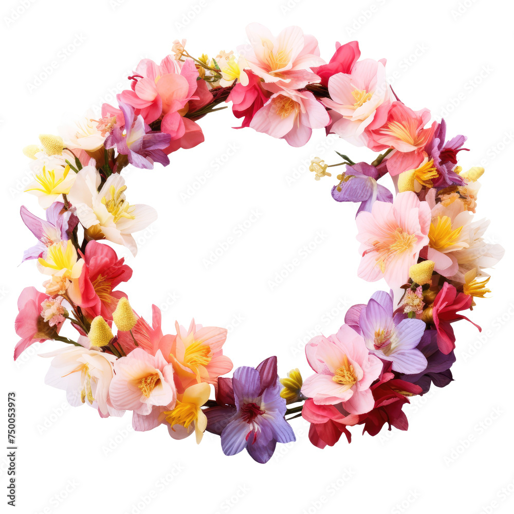 Charming floral wreath with pink blossoms and delicate greenery, creating a circular arrangement, Concept of spring decoration, weddings, and natural beauty Charming floral wreath with pink blossoms and delicate greenery, creating a circular arrangement, Concept of spring decoration, weddings, and natural beauty