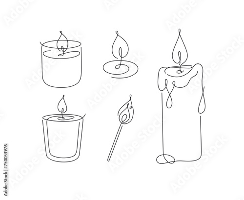 Obraz na płótnie Candles glass, classic, jar, spiral, match set drawing in linear style on white background w salonie