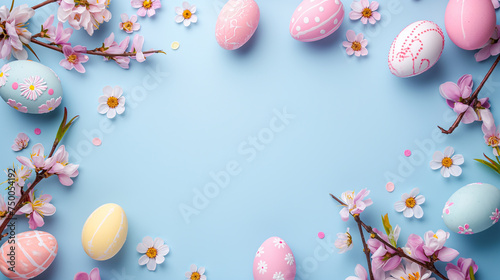 easter still life with eggs and flowers