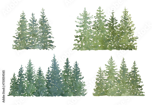 Сhristmas trees set. Green trees on white background. Watercolor illustration © Tatiana 