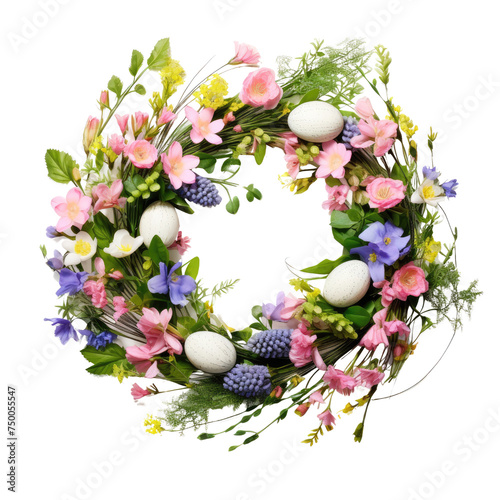 Spring Floral Wreath with Easter Eggs PNG, Transparent Image without background, Concept of vibrant Easter decor and seasonal beauty