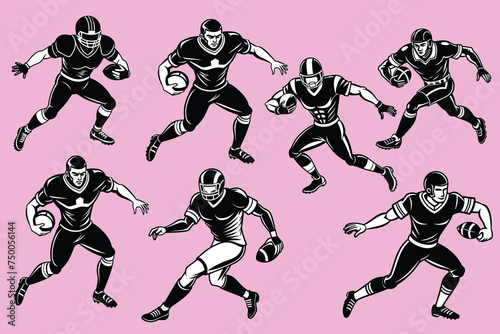 American rugby football player silhouette vector collection set