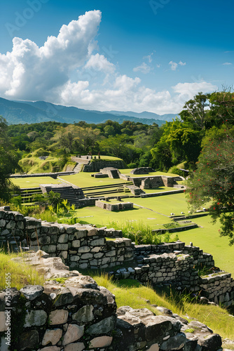 Spectacular Panoramic View of Historical Iximche Ruins Nestled in Guatemala's Lush Mountains photo