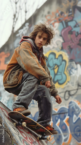 teenager on skatingboard, street photo,ai