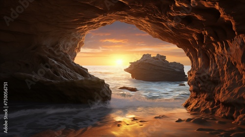 Sea, beach, sky and cave wallpapers Created with Generative AI technology. © ์NC