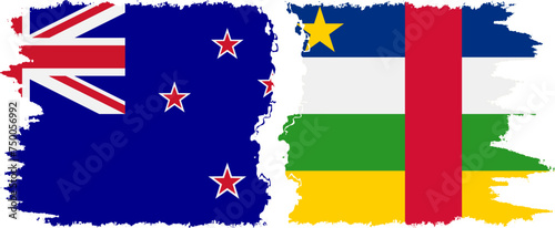 Central African Republic and New Zealand grunge flags connection vecto
