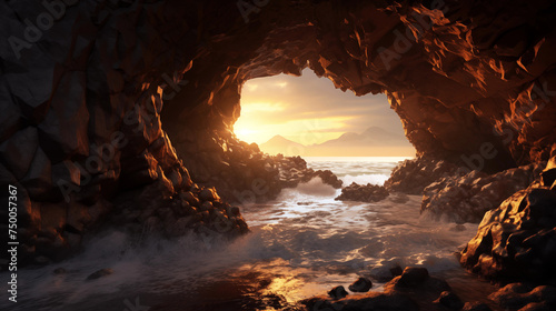 Sea, beach, sky and cave wallpapers Created with Generative AI technology. © ์NC