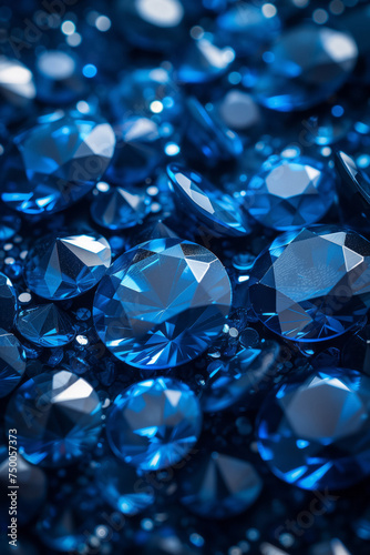 A scattering of cut sapphire. Vertical background with blue stones, phone screensaver