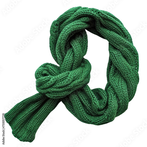 Green Knitted Scarf PNG, Transparent Image without background, Concept of winter fashion and warm clothing