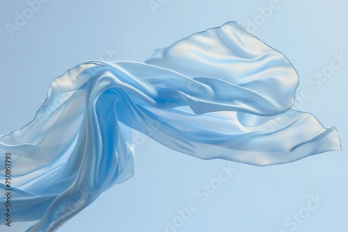 Beautiful fluttering flying blue fabric cloth floating free in air