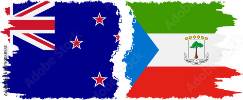 Equatorial Guinea and New Zealand grunge flags connection vector