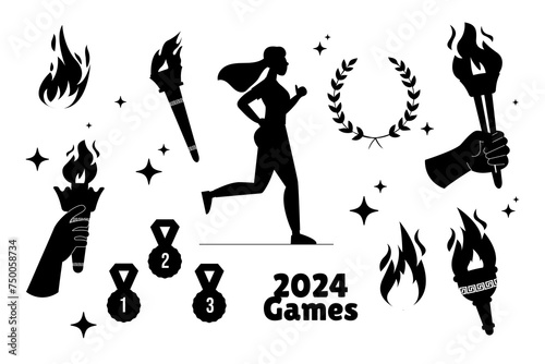 Collection silhouette of olympic elements award torch
