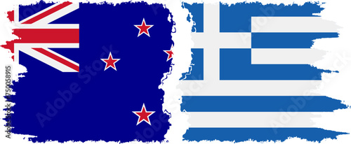 Greece and New Zealand grunge flags connection vector