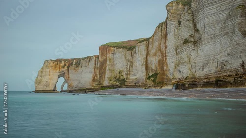 France, Normandy, cliffs of Etretat. Panoramic timelapse of Alabaster Coast