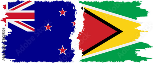 Guyana and New Zealand grunge flags connection vector