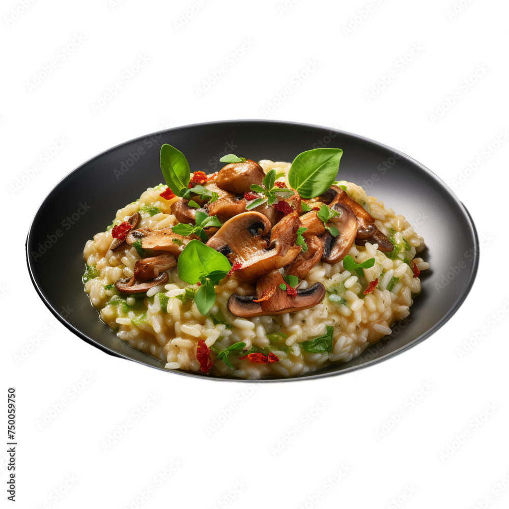 A mushroom risotto isolated on transparent background, png A mushroom risotto isolated on transparent background, png