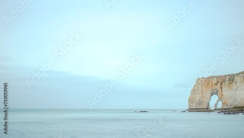 France, Normandy, cliffs of Etretat. Panoramic timelapse of Alabaster Coast
