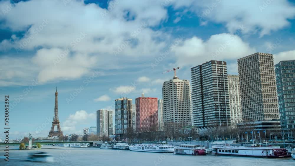 Paris , France, Eiffel tower and Seine river. Best Destinations in Europe. Day timelapse Paris , France, Eiffel tower and Seine river. Best Destinations in Europe. Day timelapse