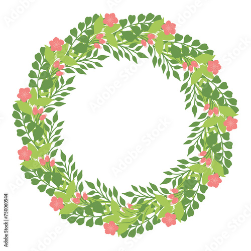 Colorful frame of flowers and leaf branches. Wreath. Elegant logo template. Vector illustration for labels, corporate identity, invitations