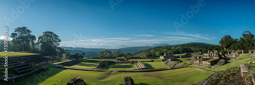 Spectacular Panoramic View of Historical Iximche Ruins Nestled in Guatemala's Lush Mountains