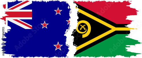 Vanuatu and New Zealand grunge flags connection vector