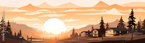 Sunset Painting With Distant House