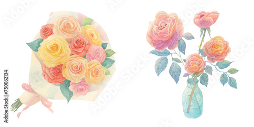 Fototapeta Naklejka Na Ścianę i Meble -   cute bouqet of rose watercolour vector illustration