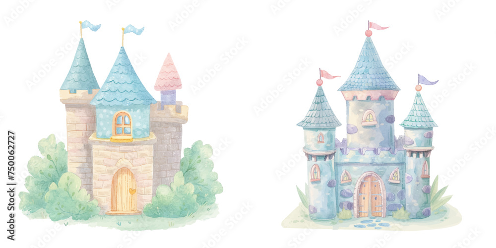 Fototapeta premium cute castle watercolour vector illustration
