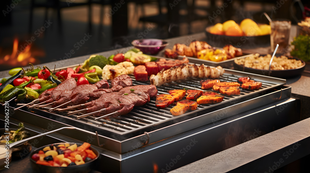 A Lively Outdoor BQ Barbecue Session with Variety of Grilled Delights
