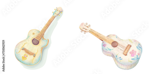 cute guitar watercolour vector illustrtaion