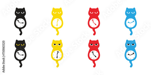 cat vector icon clock kitten calico neko pet cartoon character illustration symbol isolated clip art design