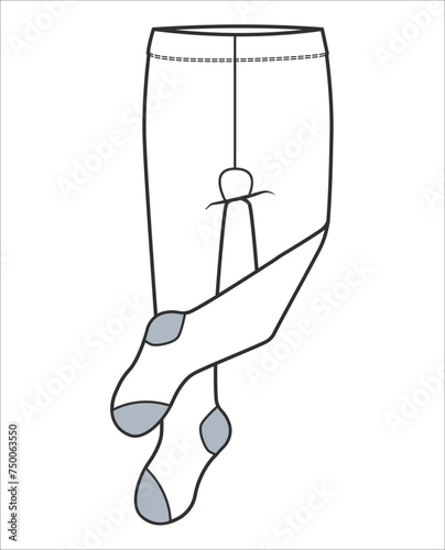 Tights Vector Technical Drawing, Seamless Leggings Stockings flat sketch.